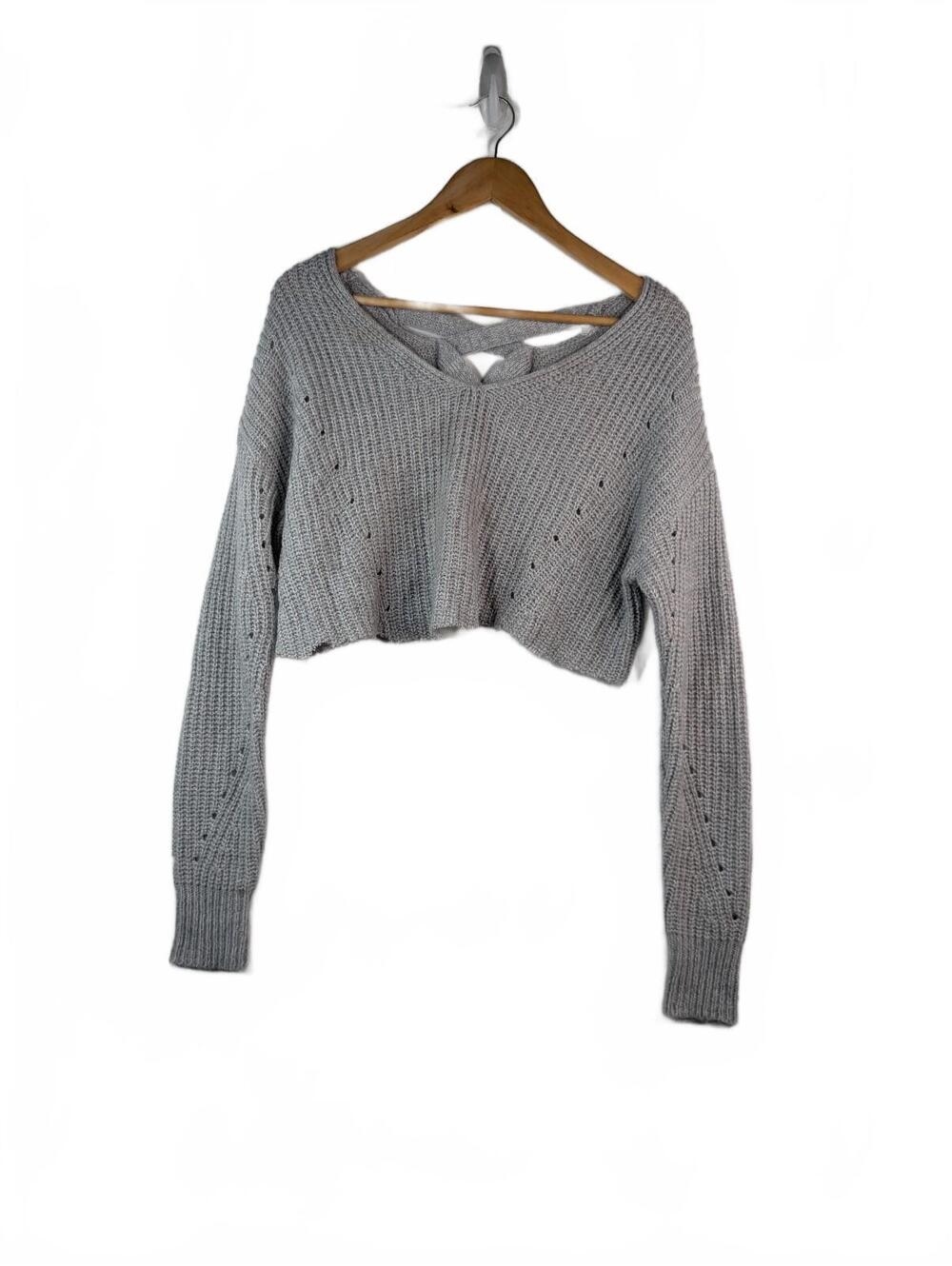 It's Our Time Heather Grey Chunky Knit Cropped Sweater Medium